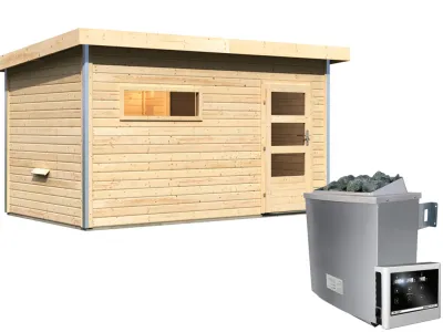 Saunahaus Skrollan 3 mit Klarglastür & Vorraum, inkl. 9 kW Saunaofen mit externer Steuerung Produktbild #7