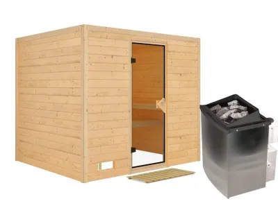 Massivholzsauna Sonara bronzierte Ganzglastür Produktbild #2