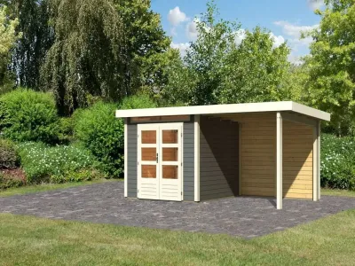 Gartenhaus SET Kandern 3 28 mm terragrau, inkl. 2,6 m Anbaudach + Rückwand Produktbild #1