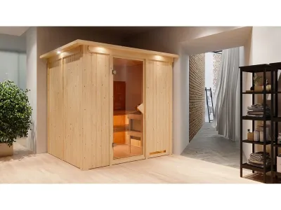 Sauna Systemsauna Sodin mit Dachkranz, inkl. 9 kW Ofen mit integrierter Steuerung Produktbild #1