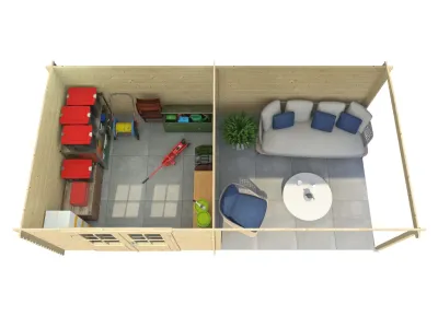 Gartenhaus Blockbohlenhaus Orlando Exklusiv 28 mm carbongrau mit 3 m Anbau Produktbild #3
