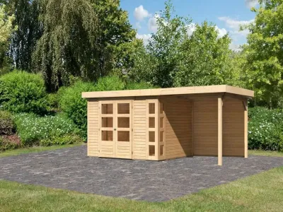 Gartenhaus Askola 2 19 mm terragrau inkl. 2,4 m Anbaudach + Rückwand Produktbild #6