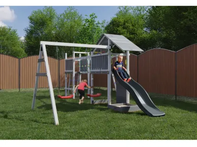 Spielturm Smart 2 Bridge grau-weiß inkl. Rutsche grau Produktbild #2