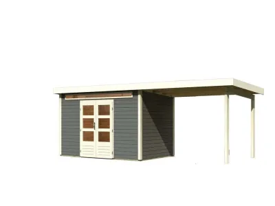 Gartenhaus SET Kandern 7 28 mm terragrau, inkl. 3,2 m Anbaudach Produktbild #1