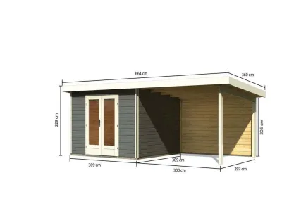 Gartenhaus SET Radeburg 1 40 mm terragrau inkl. 3,3 m Anbaudach + Rückwand Produktbild #4