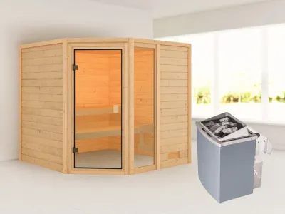 Sauna Tabea mit bronzierter Glastür + 9 kW Saunaofen integr. Strg. Produktbild #2
