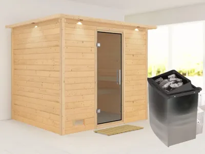 Massivholzsauna Sonara mit Dachkranz graphit Ganzglastür Produktbild #2