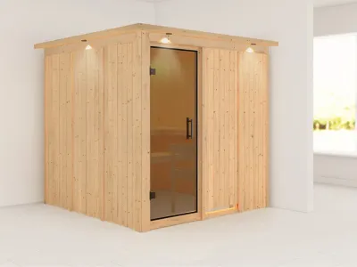 Systemsauna Rodin mit Dachkranz, graphit Ganzglastür Produktbild #1