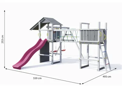 Spielturm Smart 5 Bridge grau/weiß inkl. Rutsche pink Produktbild #7
