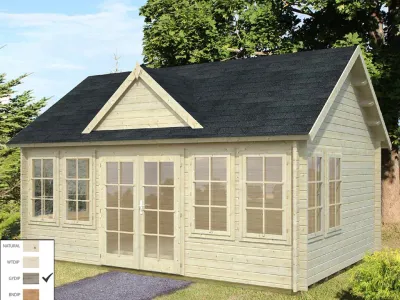Gartenhaus Blockbohlenhaus Claudia 19,4 m² 44 mm grau tauchimprägniert Produktbild #1