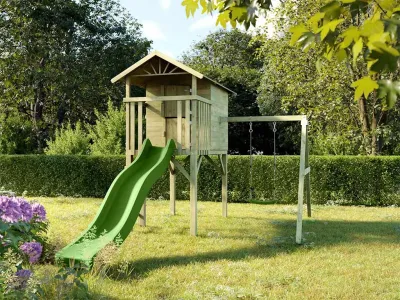 Stelzenhaus Tree Hut KDI inkl. Einzelschaukel und Rutsche grün Produktbild #1