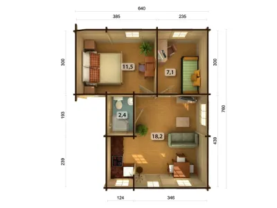 Ferienhaus Blockbohlenhaus Emily 39,2 m² 70 mm naturbelassen Produktbild #3