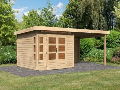 Gartenhaus SET Kastorf 6 28 mm naturbelassen inkl. 3,2 m Anbaudach + Rückwand Produktbild #1