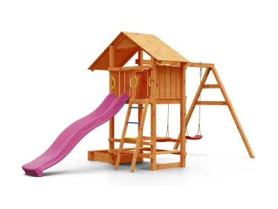 Spielturm Smart 1 teakfarben inkl. Rutsche pink Produktbild #5