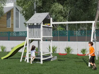 Spielturm Smart 1 grau/weiß inkl. Rutsche gelb Produktbild #2