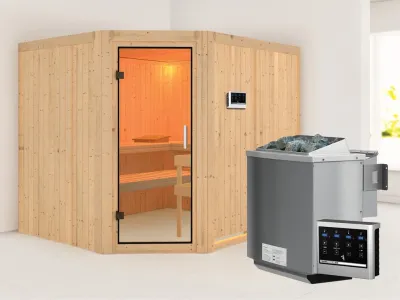 Sauna Systemsauna Malin Klarglas Ganzglastür + 9 kW Bio-Kombiofen mit ext. Strg Produktbild #1