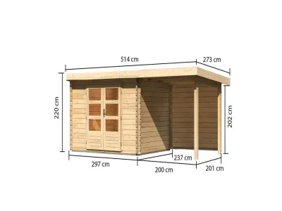 Gartenhaus Blockbohlenhaus SET Bastrup 3 28 mm naturbelassen, inkl. 2 m Anbaudach + Rückwand Produktbild #5