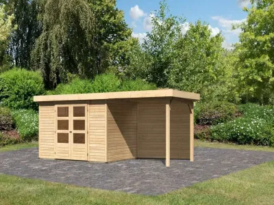 Gartenhaus SET Askola 4 19 mm naturbelassen, inkl. 2,4 m Anbaudach + Rückwand Produktbild #1