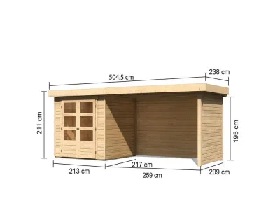 Gartenhaus SET Askola 2 19 mm naturbelassen, inkl. 2,8 m Anbaudach + Seiten- und Rückwand Produktbild #9