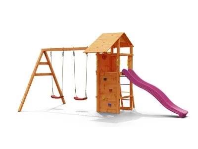 Spielturm Smart 5 teakfarben inkl. Rutsche pink Produktbild #4