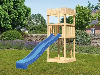 Spielturm SET Ritterburg Löwenherz naturbelassen inkl. Rutsche blau Produktbild #3