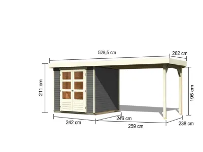 Gartenhaus SET Askola 3,5 19 mm terragrau, inkl. 2,4 m Anbaudach Produktbild #10