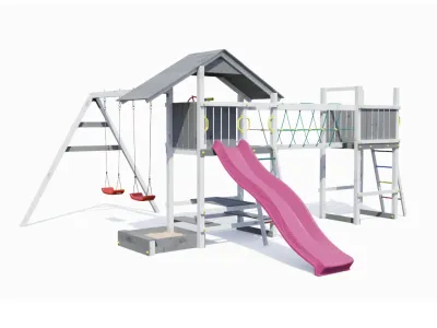 Spielturm Smart 1 Bridge grau/weiß inkl. Rutsche pink Produktbild #6