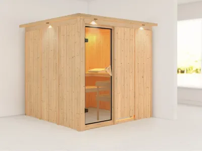 Systemsauna Rodin mit Dachkranz, bronzierte Ganzglastür Produktbild #1