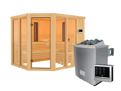 Multifunktionssauna Ava mit bronzierter Glastür + 9 kW Saunaofen ext. Strg. Produktbild #8