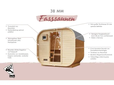 Fasssauna Quadro 1 Plus 38 mm naturbelassen mit bronzierter Ganzglastür Produktbild #11