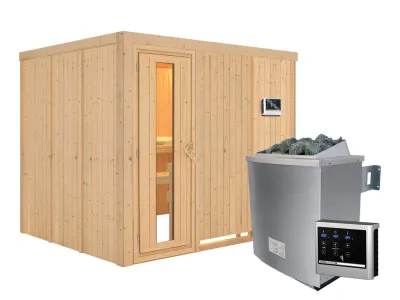 Systemsauna Gobin Holztür mit Isolierglas, inkl. 9 kW Saunaofen ext. Steuerung Produktbild #7