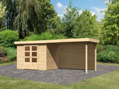 Gartenhaus SET Askola 4 19 mm naturbelassen, inkl. 2,8 m Anbaudach + Rückwand Produktbild #1