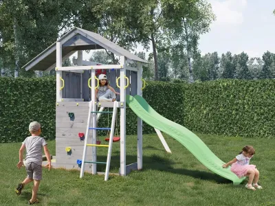 Spielturm Smart 2 grau-weiß inkl. Rutsche grün Produktbild #2