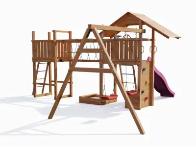 Spielturm Smart 4 Bridge teakfarben inkl. Rutsche pink Produktbild #6