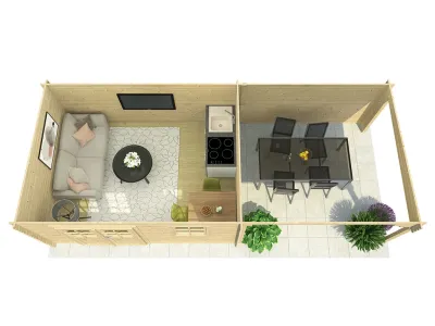 Gartenhaus Blockbohlenhaus CA2987 28 mm naturbelassen mit 3 m Anbau Produktbild #3