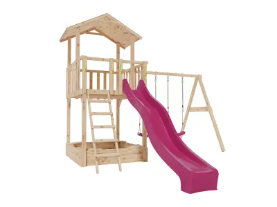 Spielturm Tilly Premium mit Doppelschaukel Lärche inkl. Rutsche pink + Sitze pink Produktbild #3