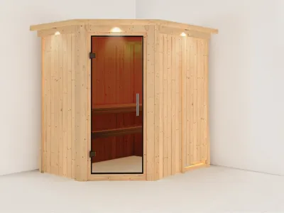 Systemsauna Carin mit Dachkranz, graphit Ganzglastür Produktbild #1