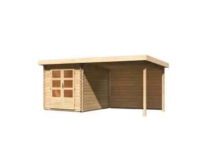Gartenhaus Blockbohlenhaus SET Bastrup 4 28 mm naturbelassen, inkl. 3 m Anbaudach + Rückwand Produktbild #4