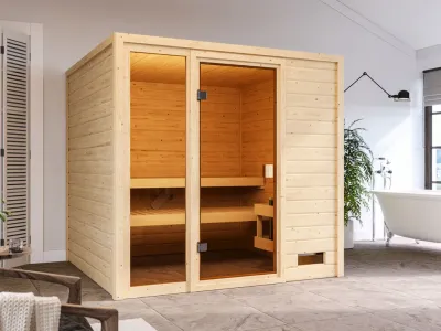 Sauna Massivholzsauna Jutta, mit bronzierter Ganzglastür Produktbild #1