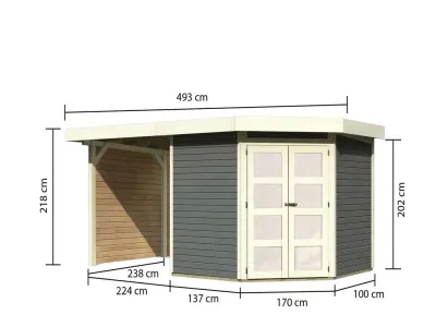 Gartenhaus SET Goldendorf 5 ECO 19 mm terragrau, inkl. 2,4 m Anbaudach + Seiten- und Rückwand Produktbild #5