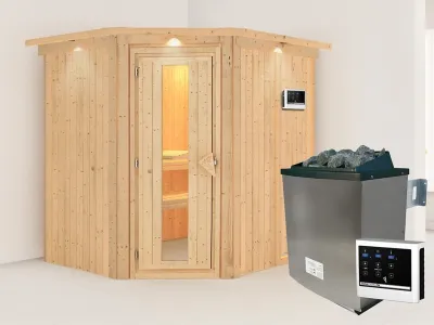 Sauna Systemsauna Siirin mit Dachkranz, inkl. 9 kW Ofen mit externer Steuerung Produktbild #1