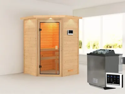 Sauna Massivholzsauna Antonia mit Dachkranz, inkl. 9 kW Bio-Ofen mit externer Steuerung Produktbild #1