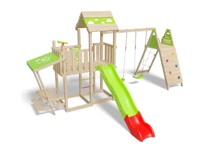Spielturm Minou XL inkl. Doppelschaukel, Picknick-Tisch + Rutsche grün/rot Produktbild #3
