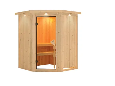 Systemsauna Larin mit Dachkranz, bronzierte Ganzglastür Produktbild #4
