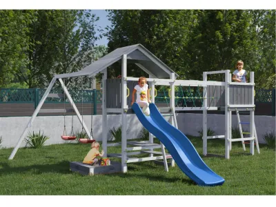 Spielturm Smart 1 Bridge grau/weiß inkl. Rutsche blau Produktbild #1