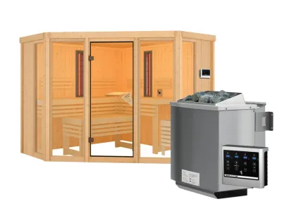 Multifunktionssauna Asta mit bronzierter Glastür + 9 kW Bio-Kombiofen ext. Strg. Produktbild #3