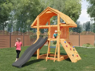 Spielturm SPARSET Buffalo teakfarben inkl. Rutsche 2,28 m anthrazit Produktbild #3