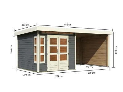 Gartenhaus SET Kastorf 6 28 mm terragrau inkl. 3,2 m Anbaudach + Rückwand + Seitenwand Produktbild #2