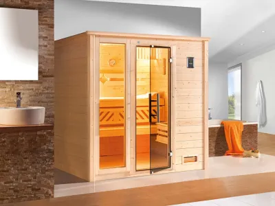 Sauna Massivholzsauna Bergen 1.8 GTF graphit Ganzglastür und Fensterelement Produktbild #1