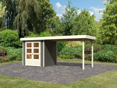 Gartenhaus Askola 2 19 mm terragrau inkl. 2,8 m Anbaudach Produktbild #7